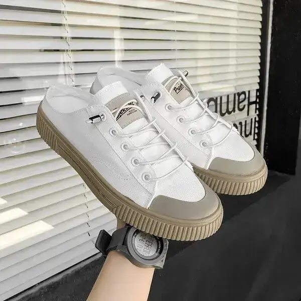 Mens Canvas Shoes | Stain-Resistant Low-Top Casual Platform Shoes in Beige, Black, White