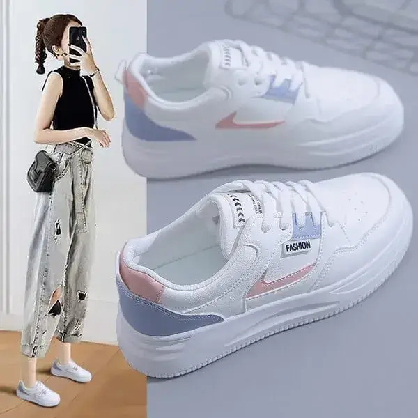 Womens Platform Sneakers | Round Toe Thin Strap Breathable Low-Top Shoes in Brandy, Grey, White Black, White Blue, White Grey